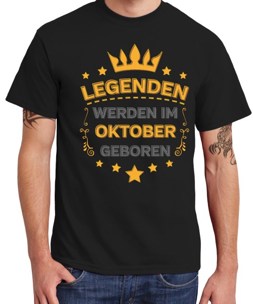 clothinx Echte Legenden werden im Oktober geboren | Herren T-Shirt Schwarz Gr. S