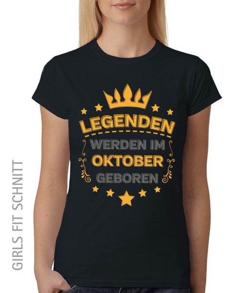 clothinx Echte Legenden werden im Oktober geboren | Damen T-Shirt Fit Schwarz Gr. S