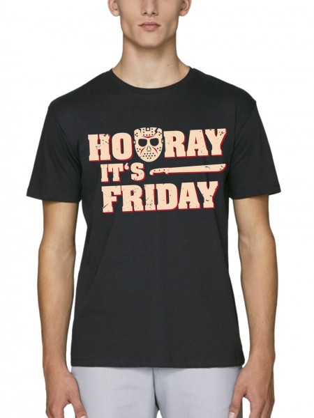 Hooray It is Friday Halloween Hockey Maske Horror Motiv Herren T-Shirt Bio und Fair