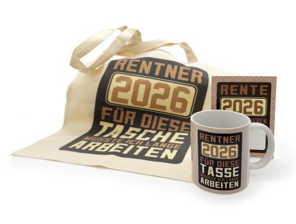Rentner 2026 Bio & Fair Tasche und Tasse mit Spruch ideal Für Die Verabschiedung Pension Und Rente (