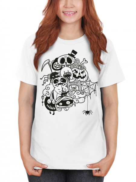 Damen T-Shirt Fit Halloween Doodle/Schwarz