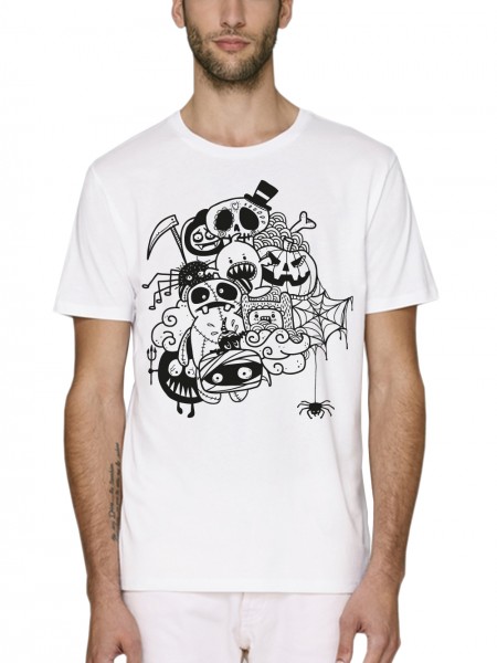 Herren T-Shirt Bio und Fair Halloween Doodle/Schwarz