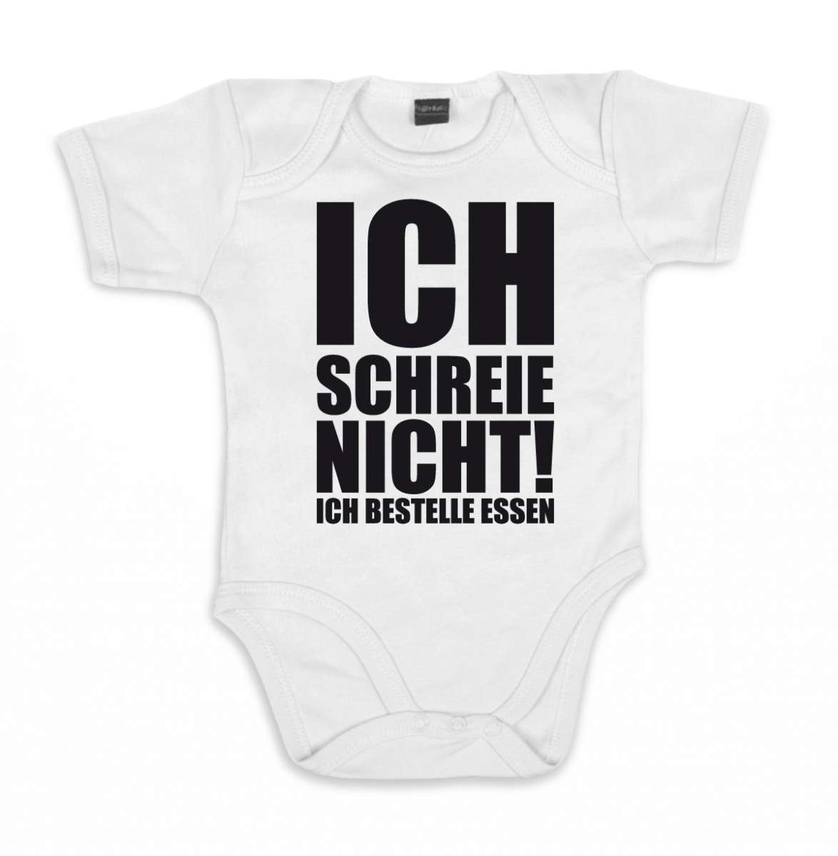 MoonWorks Baby T-Shirt – Kurzarm, „Ich Schreie Nicht, Ich Bestelle Essen“, Aus Bio-Baumwolle, Mit Druckknöpfen, Für Jungen & Mädchen, Lustiger Spruch