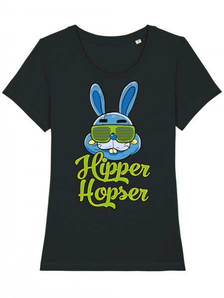 clothinx Hipper Ostern Hopser Damen T-Shirt Fit Bio und Fair Schwarz Gr. S