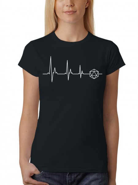 D20 EKG Puls Linie mit Würfel Pen and Paper Rollenspiel Motiv Damen T-Shirt Fit
