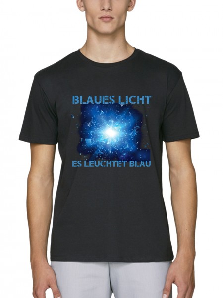 Blaues Licht Was tut es? Es leuchtet Blau Herren T-Shirt Bio und Fair