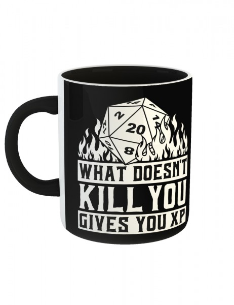 What Doesn&#039;t Kill You Gives You EXP Kaffeetasse mit schwarzem Griff