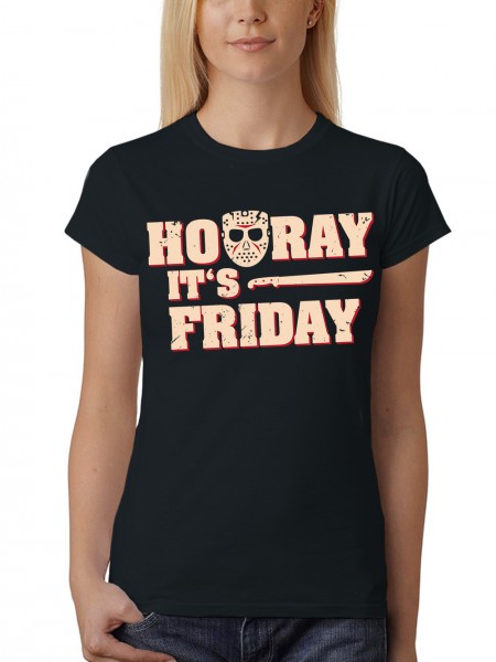 Hooray It is Friday Halloween Hockey Maske Horror Motiv Damen T-Shirt Fit
