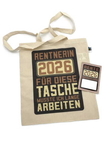 Rentnerin 2026 Bio & Fair Stoff-Tasche mit Spruch ideal als Geschenk für Die Verabschiedung Pension