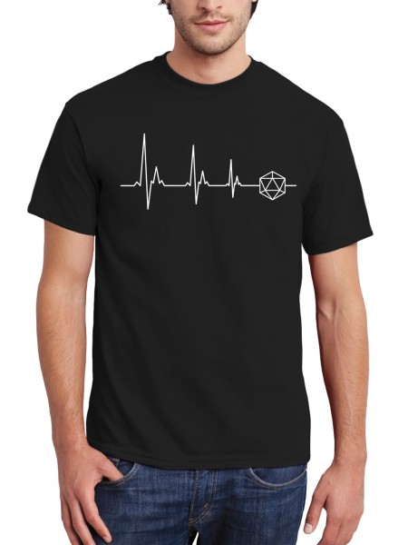 D20 EKG Puls Linie mit Würfel Pen and Paper Rollenspiel Motiv Herren T-Shirt