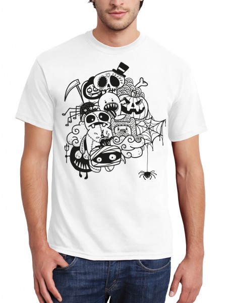 Herren T-Shirt Halloween Doodle/Schwarz
