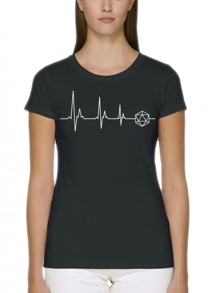 D20 EKG Puls Linie mit Würfel Pen and Paper Rollenspiel Motiv Damen T-Shirt Fit Bio und Fair