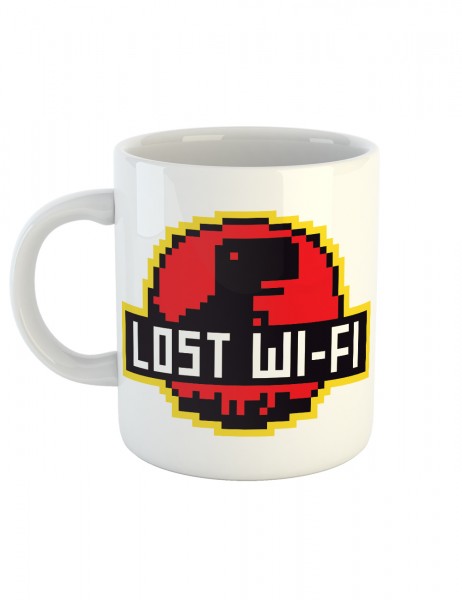 Kaffeetasse mit Aufdruck Lost Wifi Dinosaur